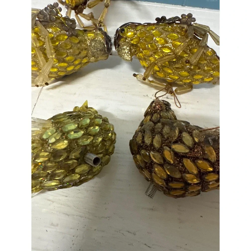 Set of 5 golden brown birds Ornaments Figurines‎ sitting parakeets